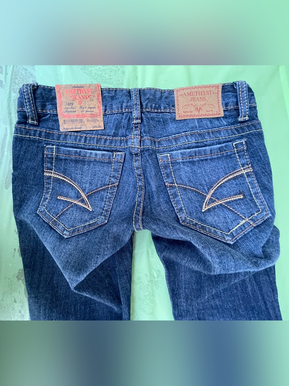 LOW RISE Y2K AMETHYST VINTAGE  BLUE JEANS NEW WITH TAGS SIZE 0 JUNIORS - Picture 4 of 14